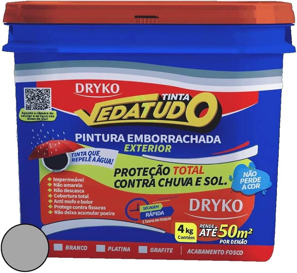 Dryko Tinta Emborrachada Vedatudo Platina 4kg Cinza Impermeabilizante, Emborrachada