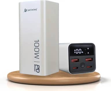 Carregador Portátil Power Bank Premium Turbo de 100w com 20000mah para Macbook, Notebook, Celular, Starlink, Tablet Carregador Universal Potente Com Led Digital de Bateria (Branco)