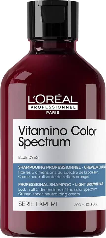 L'Oréal Professionnel, Shampoo Profissional Matizador de Tons Alaranjados, Vitamino Color Spectrum, para cabelos castanho-claros, pigmentos azuis para neutralizar subtons alaranjados, 300ml
