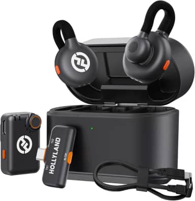 Hollyland Lark M2S Combo (Camera RX+USB-C RX+ Lightning Cable) Microfone de Lapela Sem Fio para iPhone/Câmera/Android/PC, Clipe de Titânio, Cancelamento de Ruído, 300M, 30H para Vlog, Entrevista