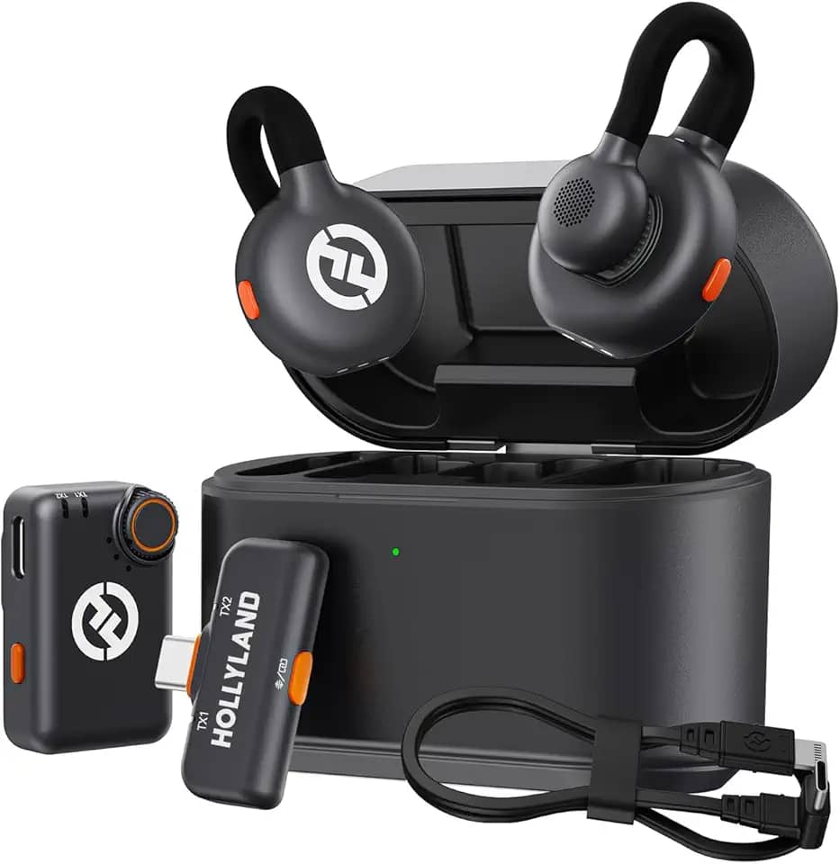 Hollyland Lark M2S Combo (Camera RX+USB-C RX+ Lightning Cable) Microfone de Lapela Sem Fio para iPhone/Câmera/Android/PC, Clipe de Titânio, Cancelamento de Ruído, 300M, 30H para Vlog, Entrevista