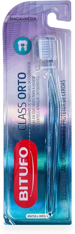 Bitufo Escova De Dente Ortodôntica Class Orto Macia E Média Com 1 Protetor De Cerdas