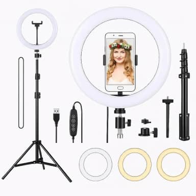 Top 1 Ring Light 10'' Profissional 26cm Tripé 2,1m Anel de Luz LED 3 Cores Branca Quente Neutra Celular Bluetooth Maquiagem Live YouTube TikTok Vídeos Selfie Estúdio Fotografia Aula Online
