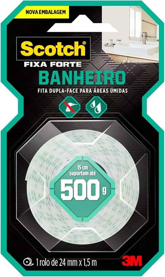Scotch, 3M, Fixa Forte, Fita Dupla Face para Banheiro, 24mm x 1,5m