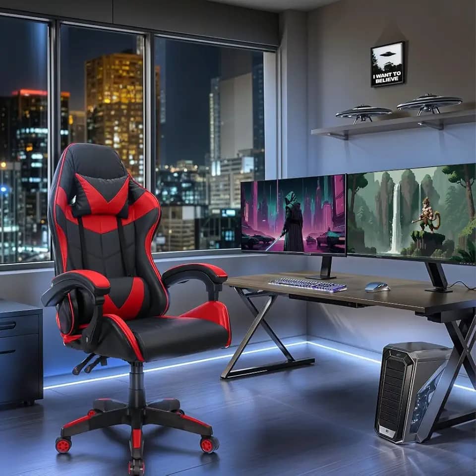 Cadeira Gamer Ergonômica Reclinável para Escritório e Home Office até 180kg (Vermelho)