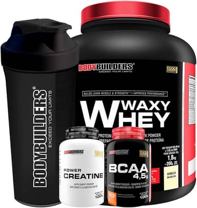 Kit Waxy Whey 2kg + BCAA 4,5 100g + Power Creatina 100g + Coqueteleira – Bodybuilders (Baunilha)