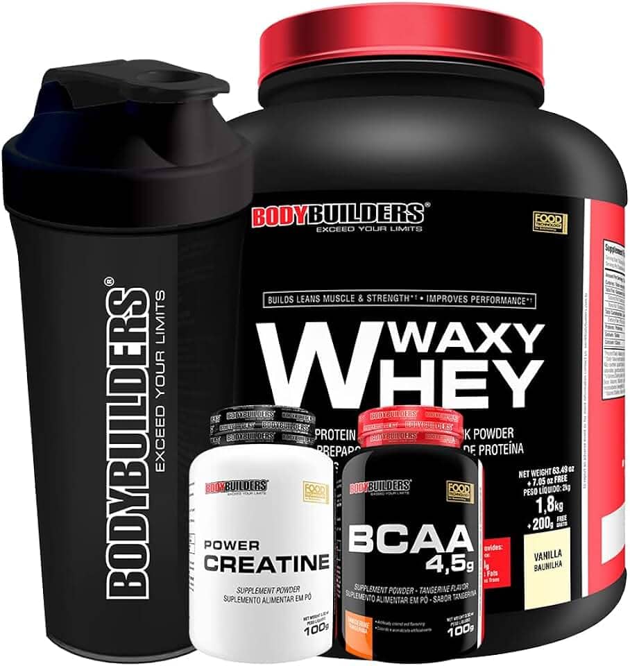 Kit Waxy Whey 2kg + BCAA 4,5 100g + Power Creatina 100g + Coqueteleira – Bodybuilders (Baunilha)