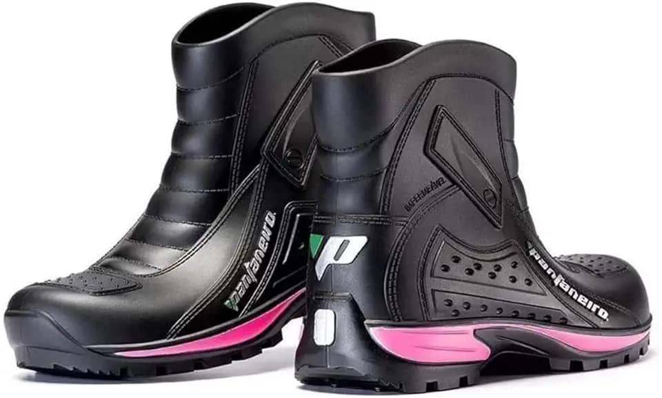 Bota De Pvc Cano Curto Feminina Impermeável Preta Com Rosa Pantaneiro Borracha Motociclista Moto (39/40)