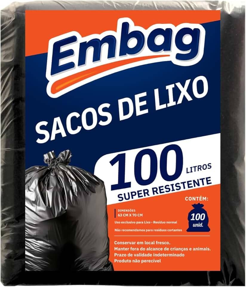 Saco de Lixo Super Resistente Pacote100 Unidades Fundo Reforçado Uso Doméstico (100 Litros 100Un)