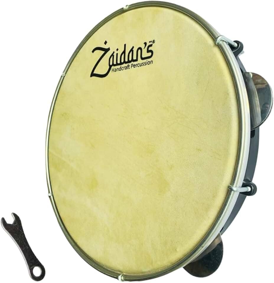 Zaidan’s Pandeiro 10" Pele de Couro Caprino – Corpo ABS Preto, 5 Pares de Platinelas, Chave de Afinação – Timbre Encorpado para Samba, Pagode e Ensaios