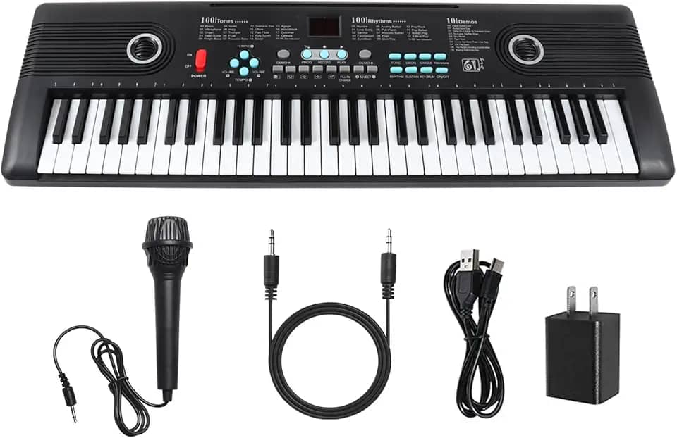 Teclado de piano com 61 teclas com alto-falante e microfone embutidos, piano digital eletrônico portátil para iniciantes, instrumento musical perfeito para iniciantes, presente ideal para aspirantes a