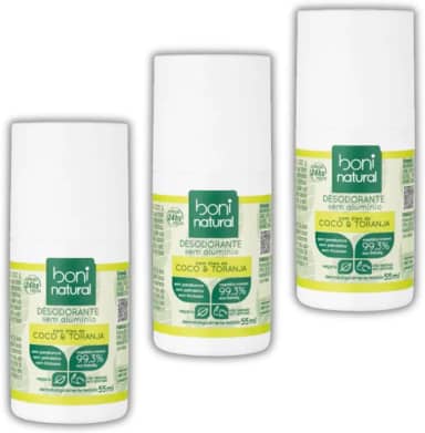 Kit 3 Desodorantes Roll-On Coco e Toranja 55ml - Boni Natural