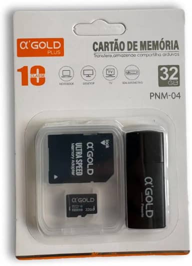 Cartão de Memória Micro SD 32GB Classe 10, com Adaptador SD e USB, Alta Velocidade para Celular, Câmera, Tablet, Smartphone, Videogames