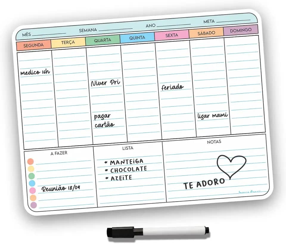 Ímã De Geladeira Porta Recados Anotações Planner Com Canetaa