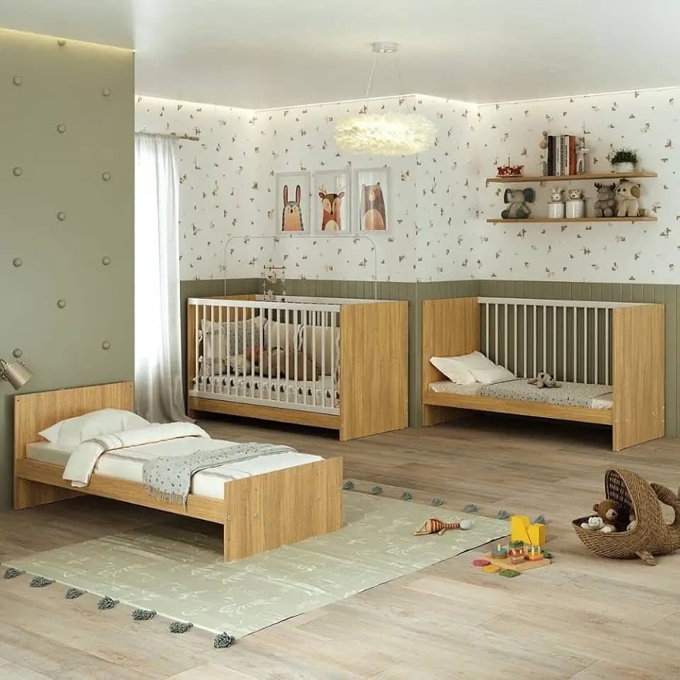 Berço 3 em 1 para Colchão 60 x 130 cm Multimóveis Mp0527g - Madeirado/branco