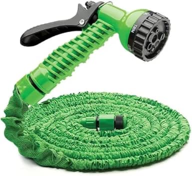 Mangueira Mágica Expansível, 15 Metros, Verde, com 7 Tipos de Jatos, Retrátil e Flexível para Jardim