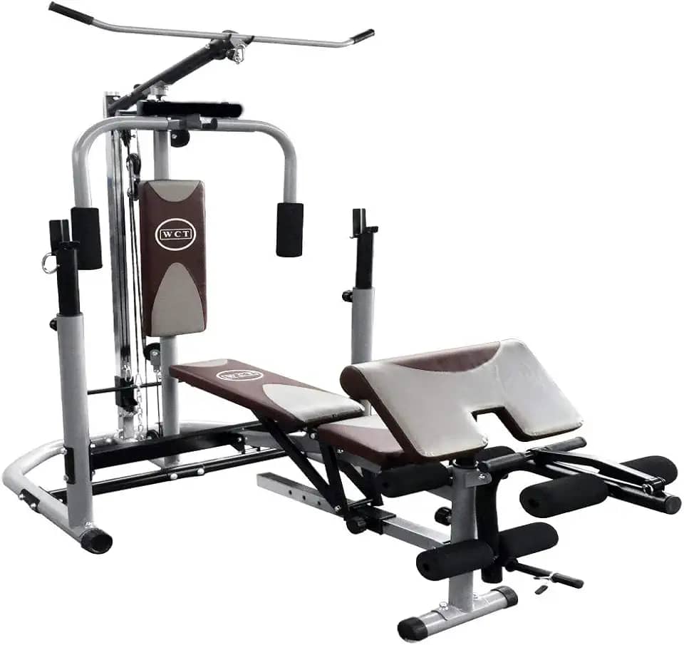 Estação Musculação WCT Fitness Supino Voador Banco Scott Puxada Cadeira Extensora Flexora Treino Superior Inferior Academia Completa Residencial Cor Cinza Marrom