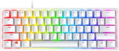 Razer Mini teclado para jogos Huntsman 60%: interruptores ópticos lineares - modo de disparo rápido - iluminação RGB cromada - teclas PBT - Memória integrada - Snap Tap - Branco