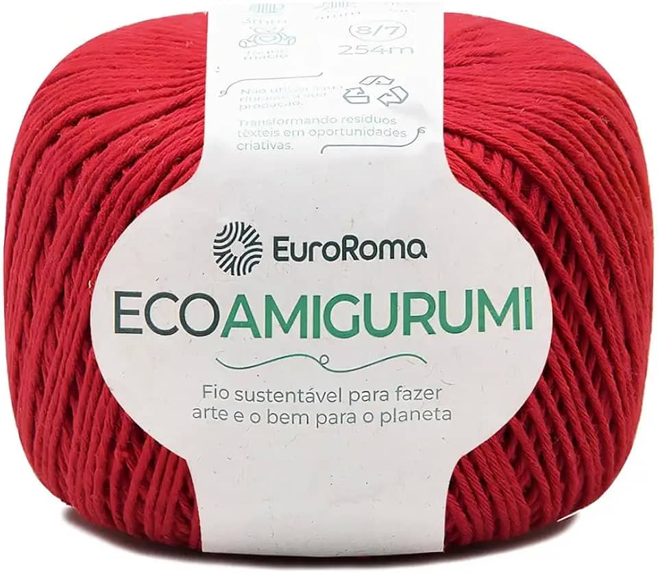Linha para Crochê, Ecoamigurumi, Vermelho, 8/7 Fios, 160 grs, 254 mts, Euroroma