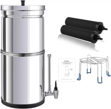 BOKKRALL Nsf/Ansi 42&372 Sistema de Filtro de Água Alimentado Por Gravidade Portátil de Aço Inoxidável Padrão Sistema de Filtro de Água com Filtro E Torneira de Visor de Vidro Em Casa E Acampamento(Bt