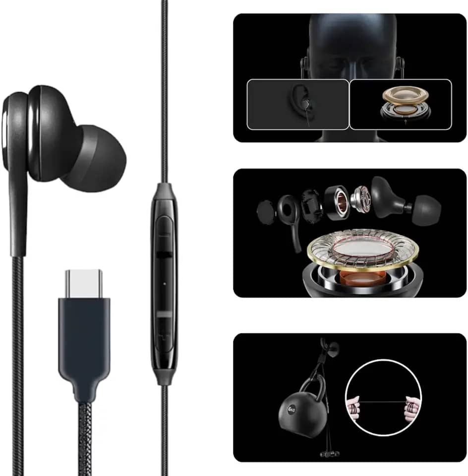 Fones de Ouvido com Fio Entrada USB Tipo C Microfone Embutido Redução de Ruído Compatível com iPhone, Samsung Galaxy Android, Motorola, LG Som Extra Bass - Rodrigues Shop.