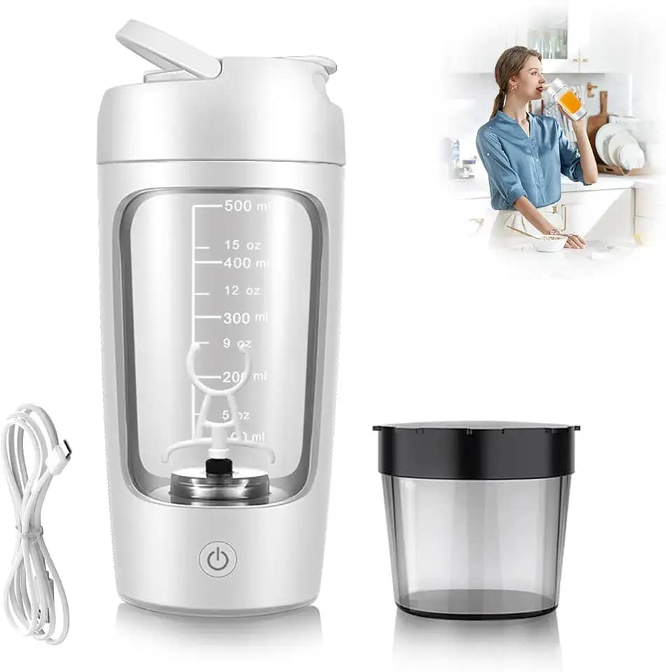 Garrafa elétrica de shaker de proteína, sem BPA, garrafas de liquidificador, misturador portátil de vórtice recarregável de 650 ml, copo de agitação automática, caneca de mistura para café (Branco)