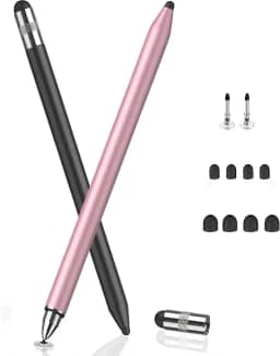 MHSHOP Caneta para Tablet Caneta Touch Caneta Stylus Capacitiva Premium Caneta iPad e Tablets Alternativa à Apple Pencil Kit com Duas Canetas Touch (Rosa e Preto)