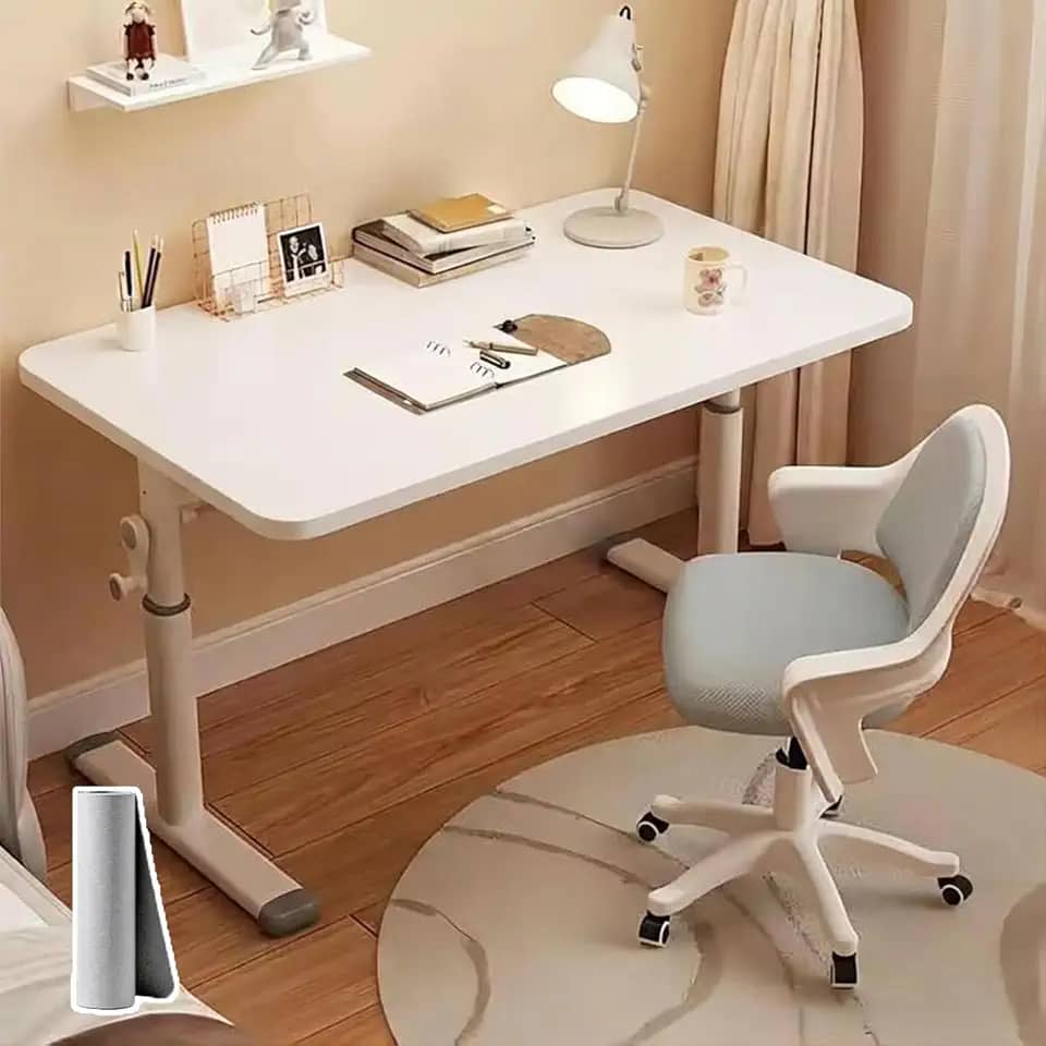 80 x 60 cm Mesa Elevatória Manual com Altura Ajustável de 63 a 90cm - Mesa para Estudo com Tapete para Mouse, Trabalho, Escritório e Lazer, Branco