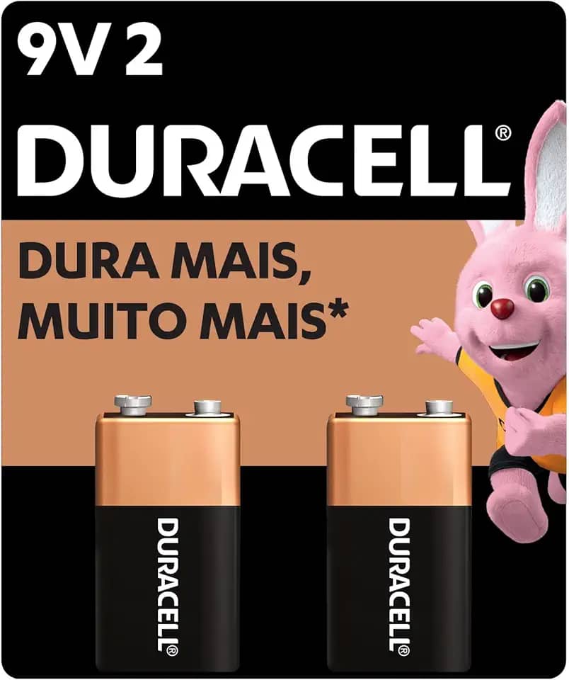 Duracell Bateria Alcalina 9V Com 2 Unidades – Ideal para Detectores de Fumaça e Microfones sem Fio
