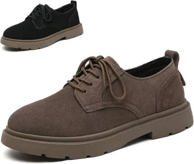 Sapato feminino de camurça com cadarço plataforma vintage oxfords confortável bico redondo sola antiderrapante trabalho negócios sapatos sociais para escritório, viagens ao ar livre