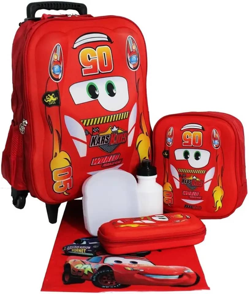 Kit Mochila Carro Infantil Masculina Escolar Rodinhas Escolar