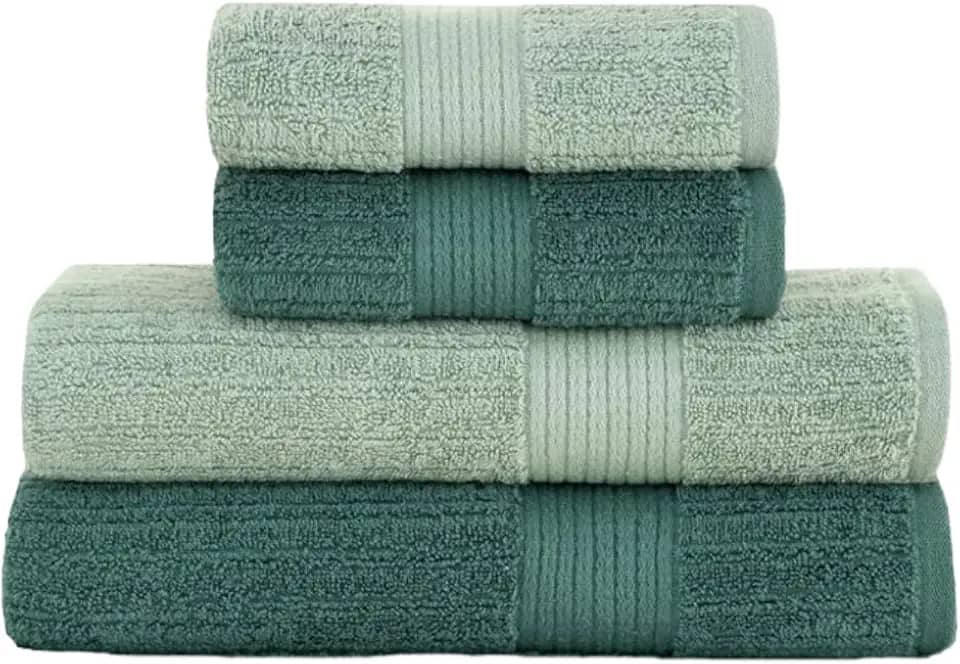 Jogo De Banho Gigante Buddemeyer - Toalha Banhão Fio Penteado Canelado - 100% Algodão - Kit 4 Peças (Verde 3074/3265)