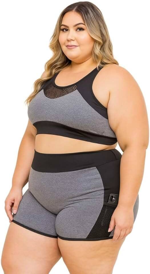 Conjunto Academia Feminino Plus Size Top Costas Nadador e Short Suplex