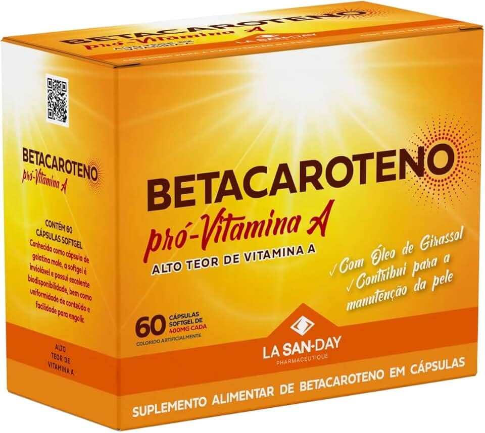 Betacaroteno Pró-Vitamina A (60 Cápsulas SoftGel) - Auxilia no estímulo e manutenção do Bronzeado natural e na prevenção de envelhecimento da pele