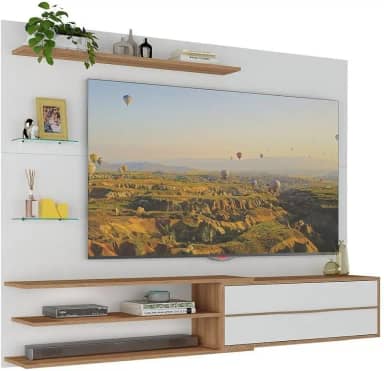 Painel para TV até 65” com 1 Porta Basculante e 5 Prateleiras – Multimóveis MP1064 Branco/Rustic, Design Moderno em MDP