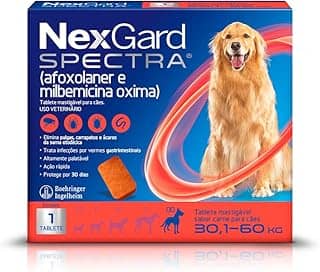 NexGard Spectra Antipulgas e Carrapatos e Vermífugo para Cães de 30,1 a 60kg - 1 tablete