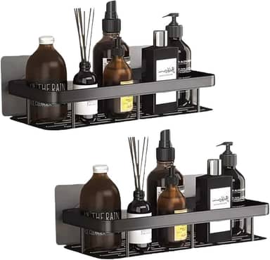 Kit 2 Nichos Prateleiras Suporte Porta Shampoo Box Banheiro Sem Furar Parede (Preto)