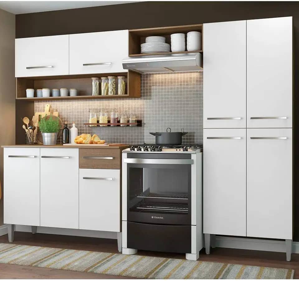 Cozinha Compacta Madesa Emilly Pop Com Armário e Balcão - Rustic/branco