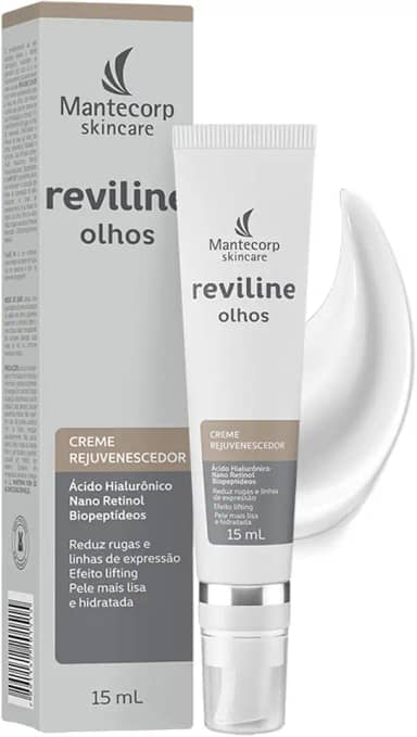 MANTECORP - Creme Rejuvenescedor para Região dos Olhos Reviline - Reduz Rugas Marcas de Expressão e Flacidez - Ácido Hialurônico, Retinol - 15g