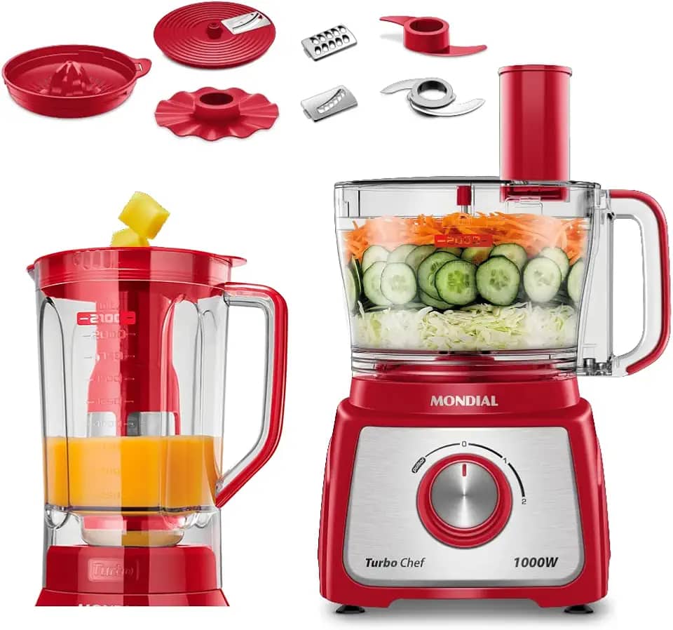 MONDIAL Multiprocessador Turbo Chef 9 em 1, Vermelho, 1000W, 220V - MPN-01-RF