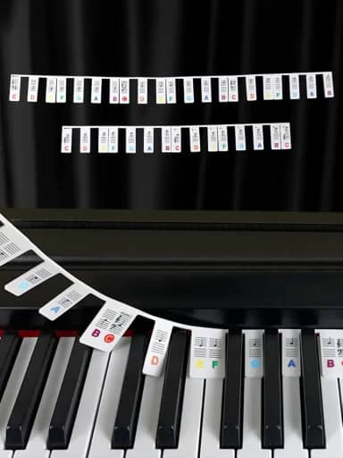 Etiquetas de notas de teclado de piano, guia de adesivos de teclado de piano de silicone para iniciantes, 61 teclas tamanho completo, sem necessidade de adesivos, reutilizáveis (coloridos)