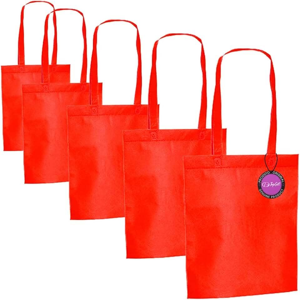 Kit 5x Sacola Ecobag em TNT Premium Termo Selado 27x35cm Bear TopGet (Vermelho)