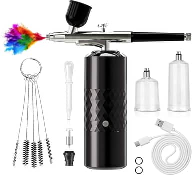 Kit de Aerógrafo Recarregável Sem Fio Compressor de Aerógrafo Portátil Escova de Ar para Pintura de Modelos, Arte de Unhas, Decoração de Bolos, Maquiagem, Barbeiro (Preto)