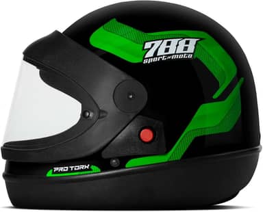 CAPACETE FECHADO PRO TORK SPORT MOTO 788 PRETO - VERDE TAM. 60