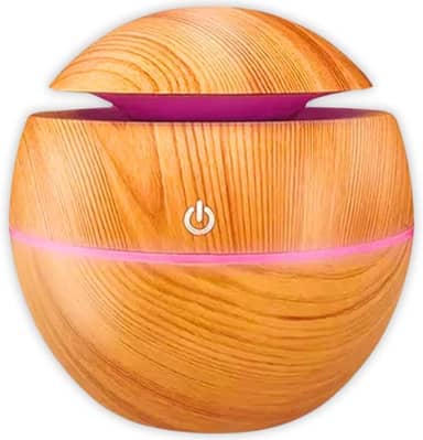 Umidificador de Ar Ultrassônico Usb Difusor de Aroma Elétrico Aromatizador Purificador até 4H Madeira Led com 7 Cores Portátil Silencioso 130ml (Madeira Clara)