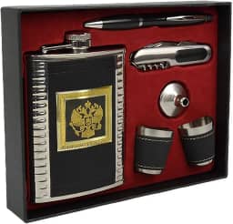 Cantil De Bolso Porta Bebida Whisky Brasão Caneta Funil Canivete 2 Copos CBRN20317 - Commerce Brasil