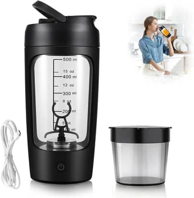 Garrafa elétrica de shaker de proteína, sem BPA, garrafas de liquidificador, misturador portátil de vórtice recarregável de 650 ml, copo de agitação automática, caneca de mistura para café (Preto)