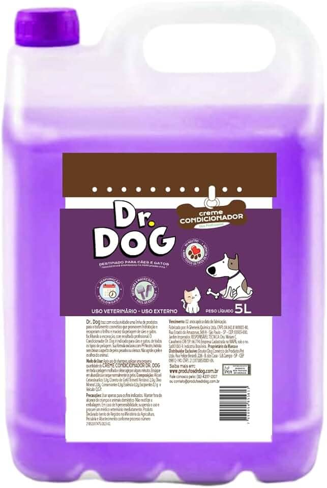 Creme Condicionador Pet 5 Litros, Profissional - Revitaliza, Desembaraça e Dá brilho Cães, Gatos, Filhotes com Pelos Danificados. Perfume Suave