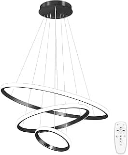 Luminária Pendente LED Moderna Preta De 3 Anéis, Luminária De Teto Regulável Por Controle Remoto, Luminária Pendente De Embutir Redonda, 3000-6000K