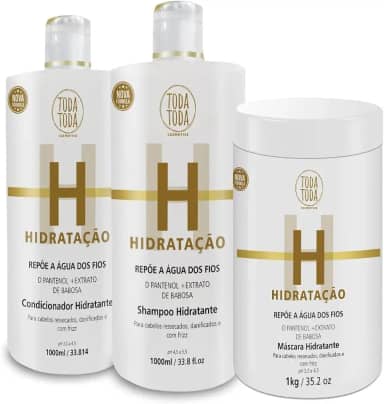 Kit Hidratação Profissional, Shampoo 1L, Condicionador 1L, Máscara 1kg, para Cabelos Ressecados